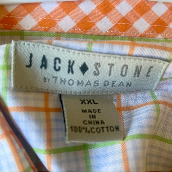 Jack Stone by Thomas Dean orange/white Men's Checkered dress Shirt size 2XL - Picture 4 of 4